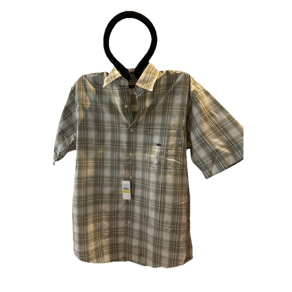 NWT Van Heusen Wrinkle Free  Short Sleeve Green Plaid Shirt sz Small 40 chest